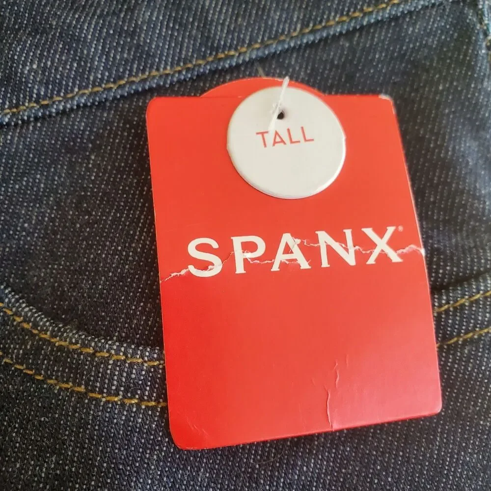SPANX Wide Leg Denim Pants Raw Indigo Dark Size Large Tall
